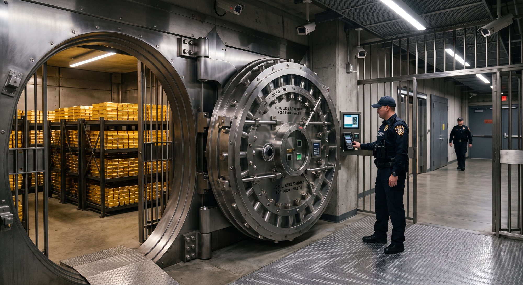 Gold bars inside a high-security vault